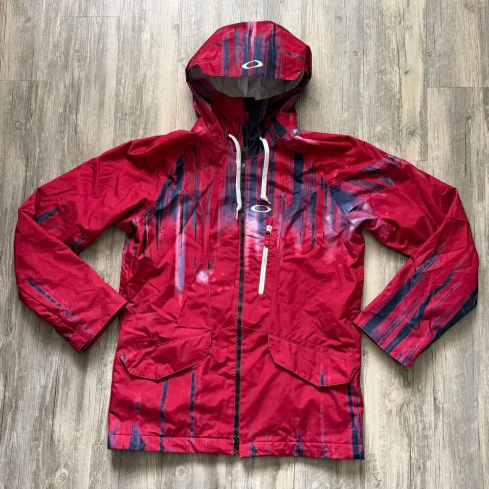 Oakley Mens Mission Ski Snow Jacket Drip Print Waterproof Hooded Jacket L